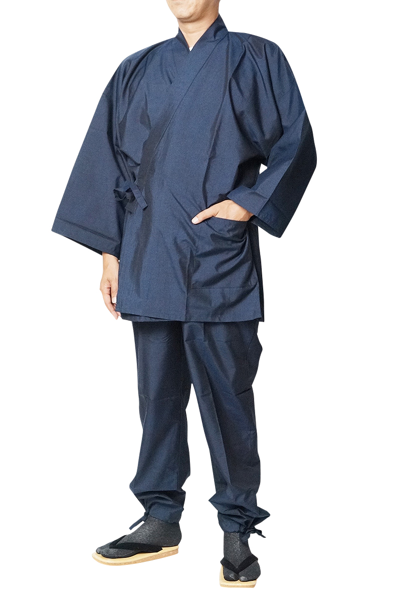 作務衣 日本製 最高級正絹紬作務衣 さむえ 絹100% Ｍ/Ｌ 濃紺・グレイ