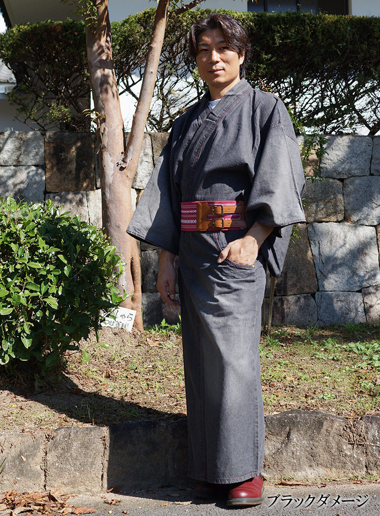 ひめか 着物 男性 デニム 洗える着物 仕立て上がり M/L/LL
