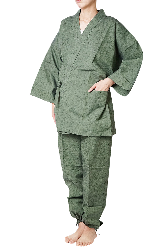 作務衣 日本製 女性 久留米織女性 作務衣　さむえ-綿100％ M/L