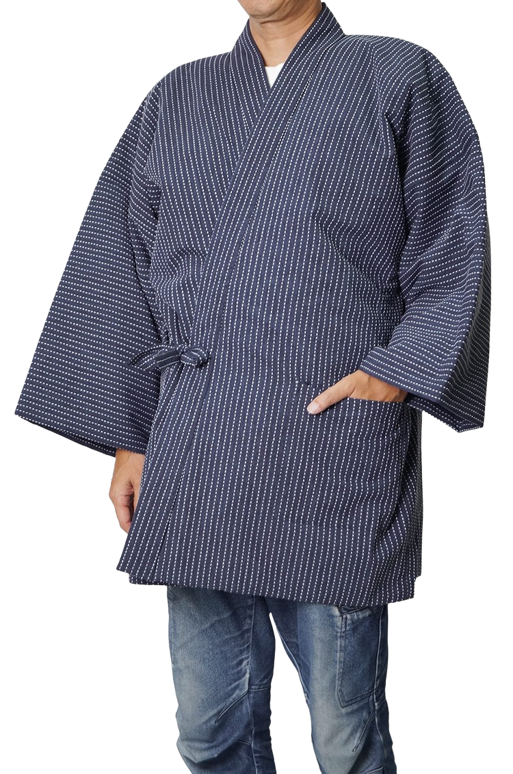 はんてん メンズ 日本製 どてら 刺し子 作務衣式 打ち合わせ 綿入り