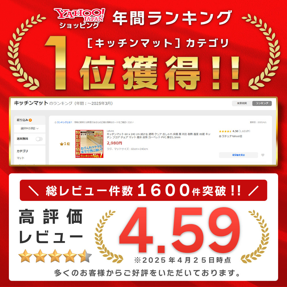 キッチンマット 60x240 拭ける 透明 クリア おしゃれ 床暖 房 対応 耐熱 温度 85度 キッチン フロア チェア マット ロング PVC 60 240 クリアマット 関連画像2