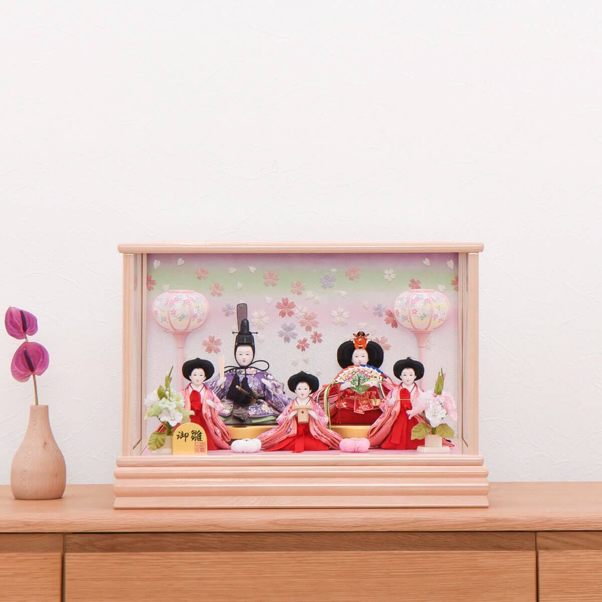 和紙製　超コンパクト　卓上　五段ひな飾り　ケース付き ひな人形 コンパクト ケース 五人飾り 白木 ナチュラル : 人形の館石倉
