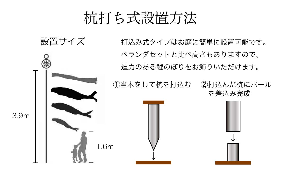 鯉のぼり お庭用 杭打ち込み式 2mガーデンセット [京錦] ポール 矢車