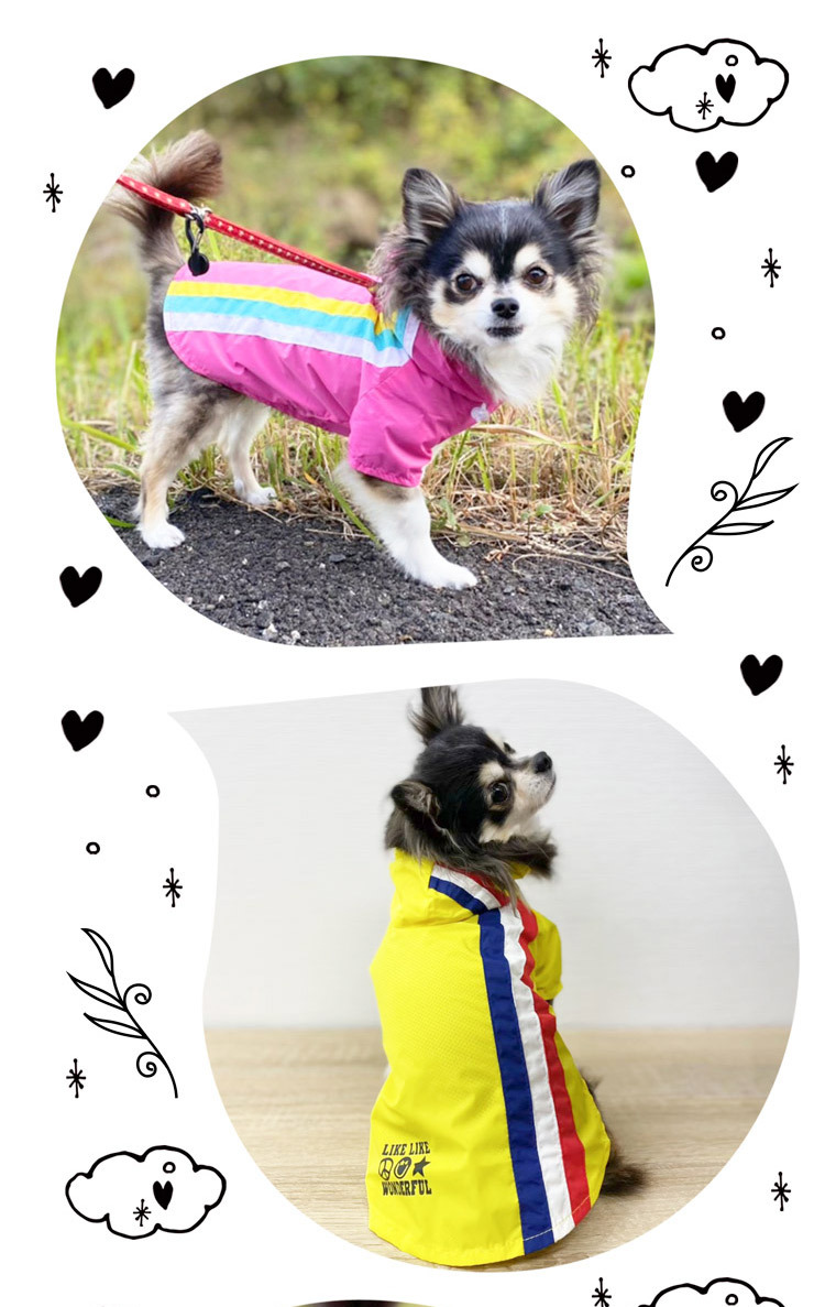 2号 】トリコロールレインコート イエロー ピンク サックス（犬服 小型
