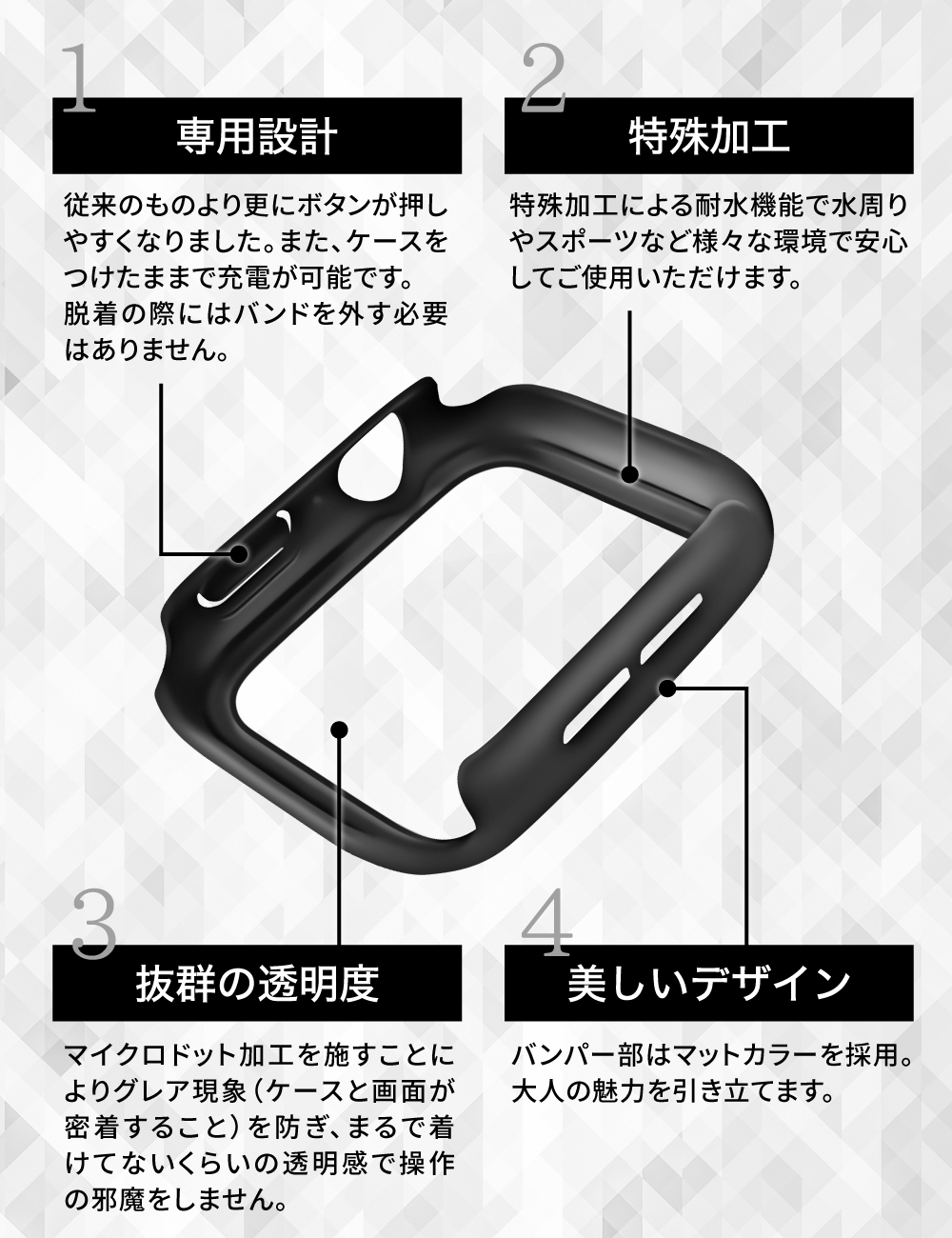 Apple Watch カバー Series10 対応 42mm 46mm アップルウォッチ ケース Series9 8 7 41mm 45mm Series6 5 4 40mm 44mm 防水 ガラス 衝撃 黒 BARIGUARD3 BARIOUS |  | 09