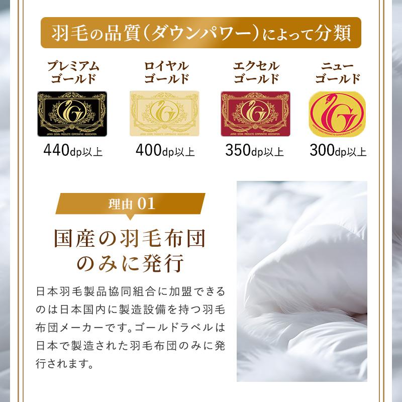 合掛け 羽毛布団 ダブル ニューゴールドラベル 日本製 春 秋 用 羽毛布団 ダブル 日本製 ダウン85%オールシーズン2枚合わせ羽毛