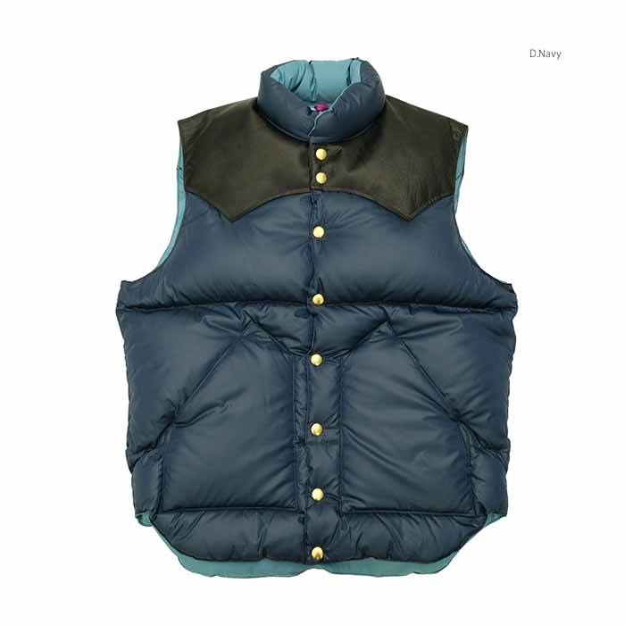 ウエアハウスxロッキーマウンテンフェザー WAREHOUSE×Rocky Mountain Featherbed 2197RM-23  リップストップナイロン ダウンベスト レザー ヨーク