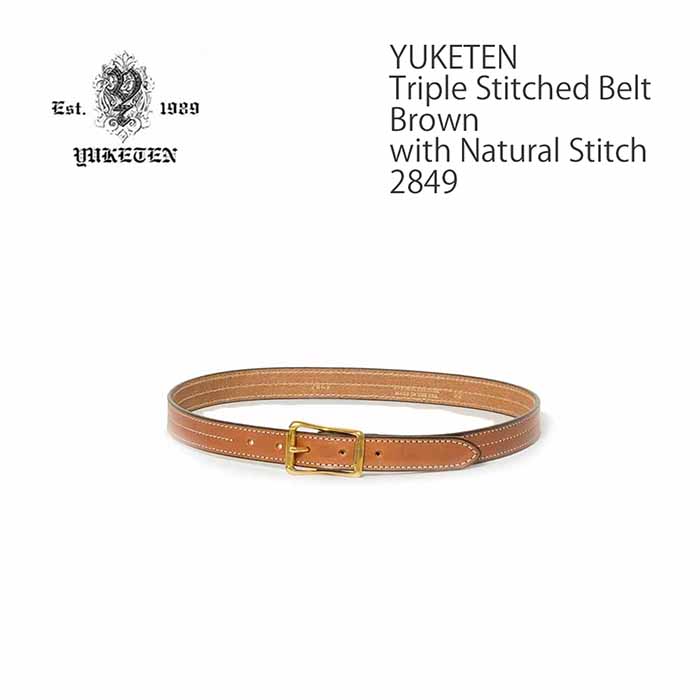 YUKETEN（ユケテン） - Triple Stitched Belt - Brown with Natural