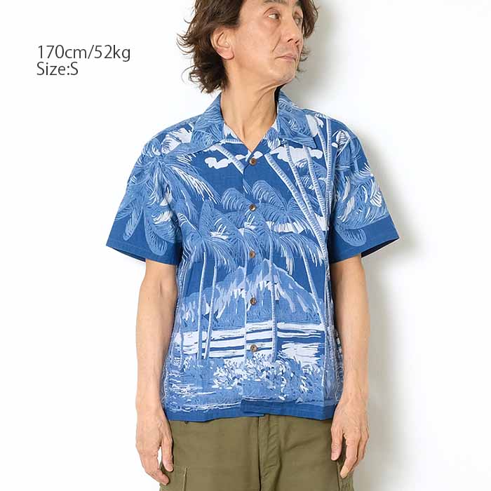 KAHANAMOKU ハワイアンプリント 半袖シャツ SUN SURF Duke Kahanamoku （デューク カハナモク） インディゴ