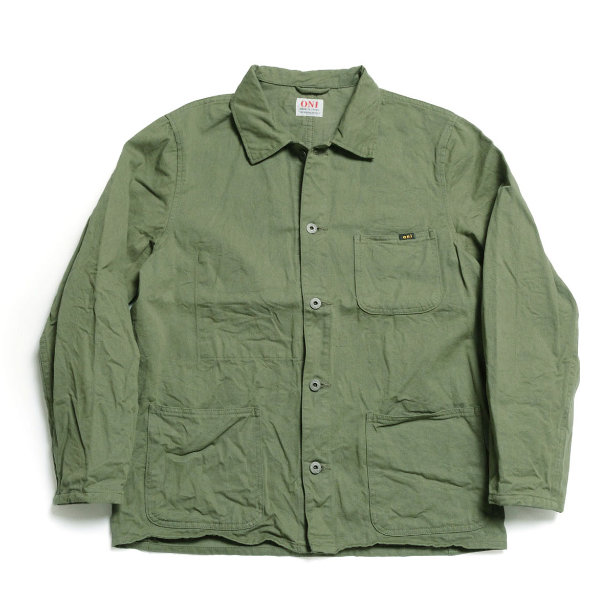 ONI カバーオール オリーブ色 鬼デニム ONI DENIM カバーオール ONI-03500CH-OL 8oz セルヴィッジ