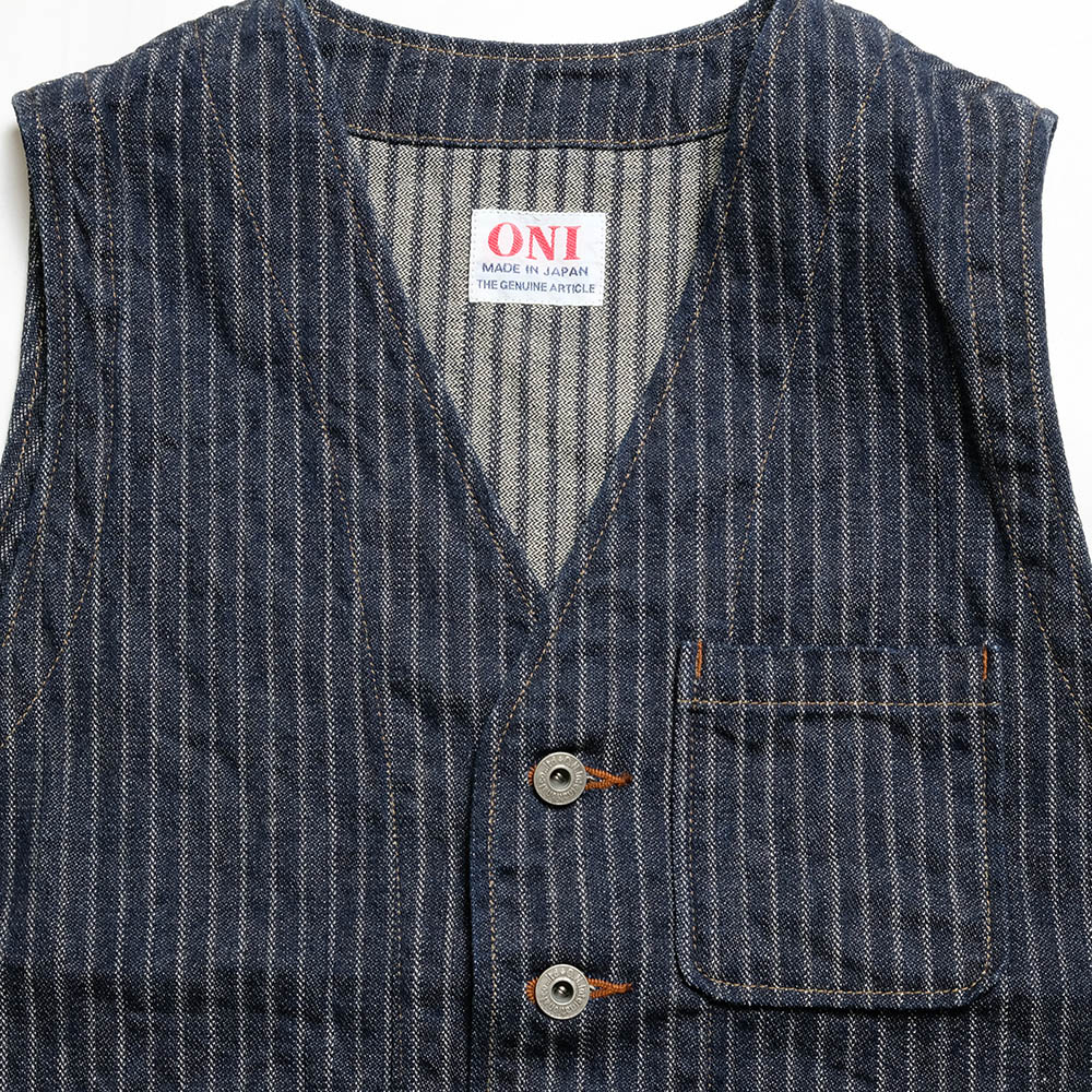 鬼デニム ONI DENIM ベスト 12oz ジャガードストライプデニム