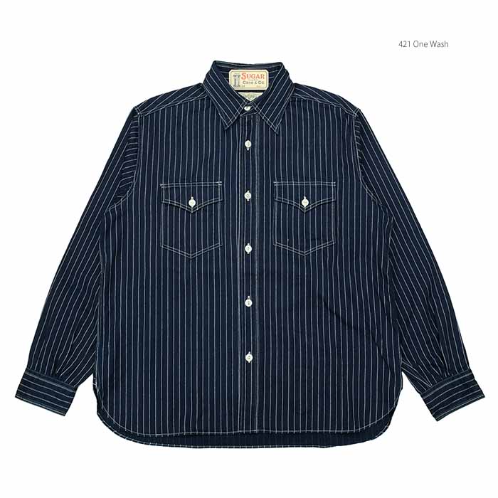 シュガーケーン SUGAR CANE フィクションロマンス SC29164 8.5oz ウォバッシュ ストライプ ワークシャツ インディゴ メンズ | ヒノヤ HINOYA