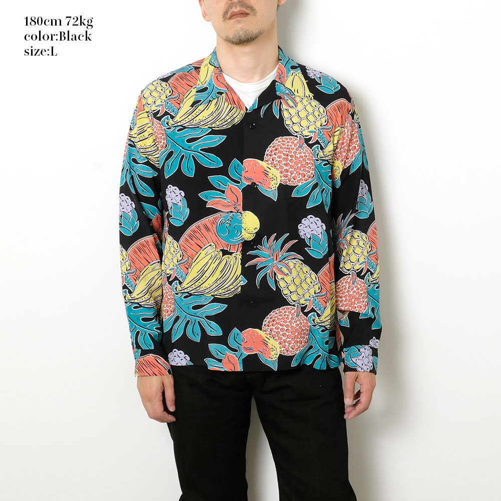 ＊東洋 SUN SURF レーヨン 鳥 三日月 林 長袖 アロハシャツ L 東洋 SUN SURF レーヨン 鳥 三日月 林 長袖 アロハシャツ L