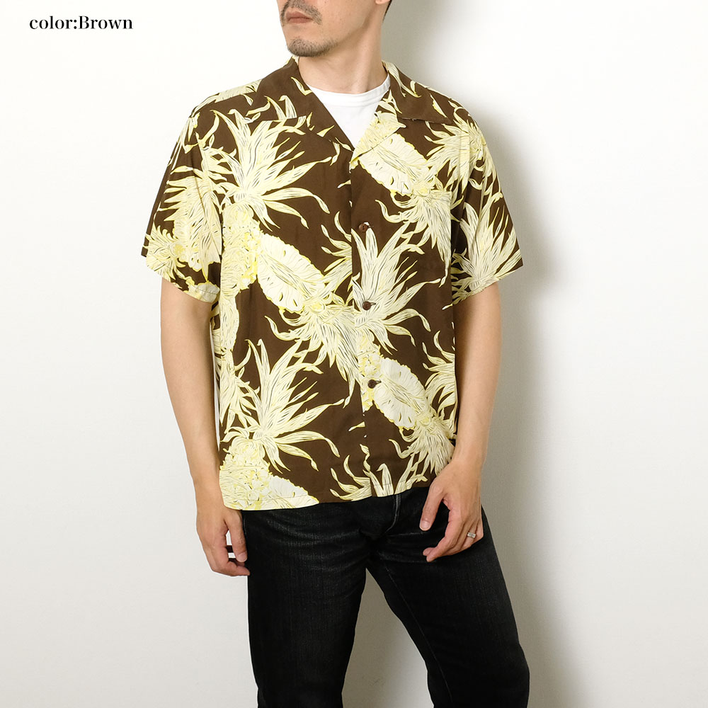 美品SUN SURF ハワイアンシャツ 半袖 ダークブラウン SUN SURF サンサーフ 半袖 レーヨン ハワイアンシャツ ブラウン