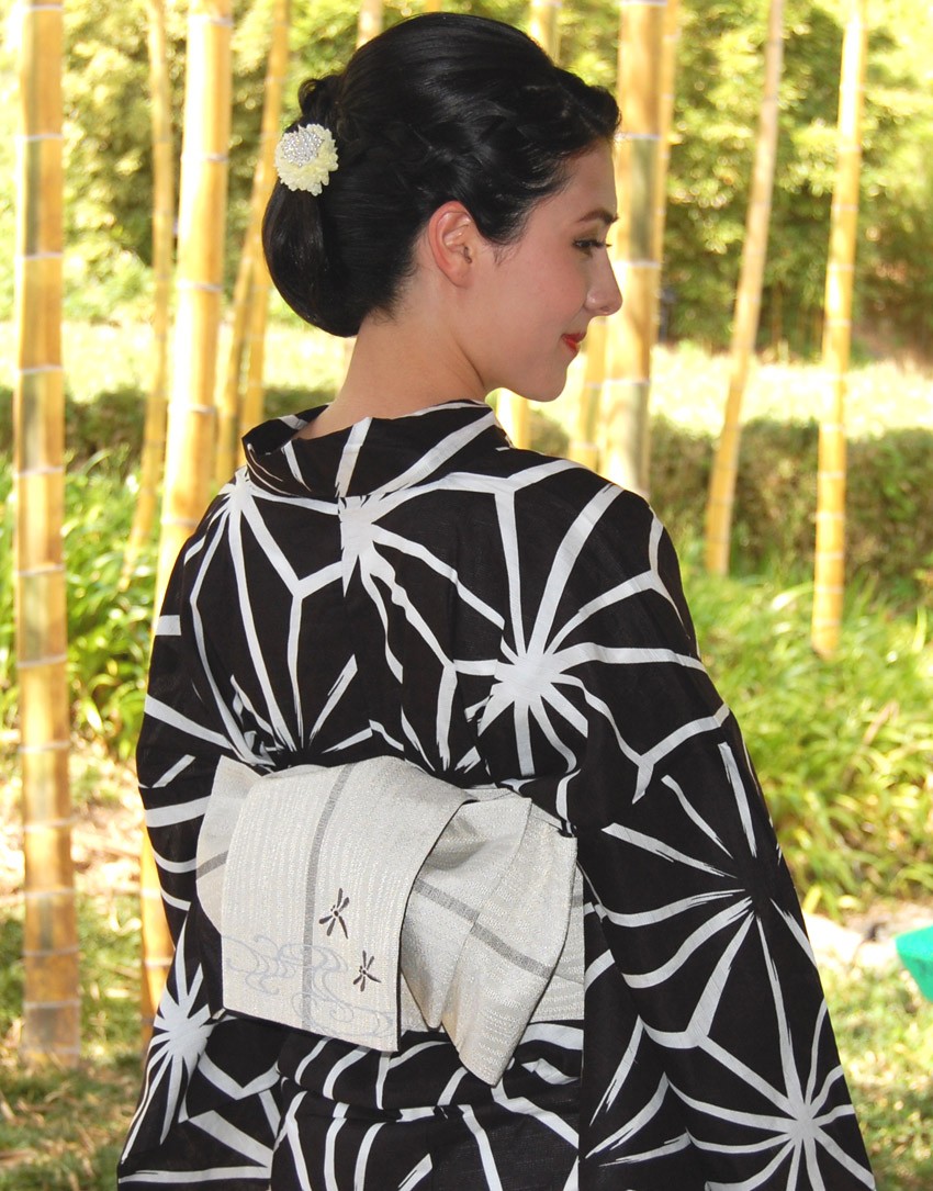 浴衣 仕立て上り浴衣 変わり織生成り麻柄 プレタ浴衣 フリーサイズ