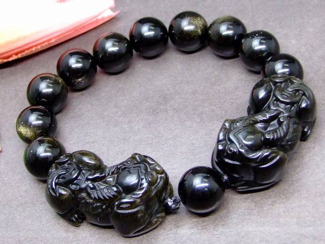 天然石 パワーストーン g3-463Z ゴールドオブシディアン 貔貅 ヒキュウ