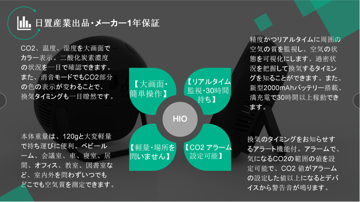 販売 ※Hioは日置産業のブランド※ CO2測定器 二酸化炭素濃度測定器 ndir方式 赤外線 30時間持ち リアルタイム 空気質モニター CO2濃度  湿度 materialworldblog.com