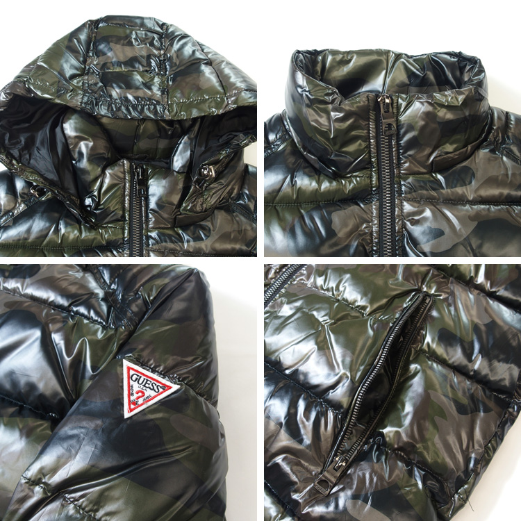 GUESS ゲス 中綿ジャケット 迷彩柄 総柄 パファー ジャケット アメカジ メンズ レディース UK限定モデル 119RN716 GUESS（ゲス） UK限定モデル 中綿 ジャケット 迷彩柄 総柄 パファー