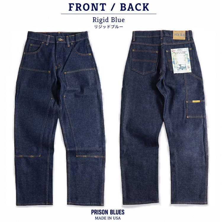 90s PRSN BLU USA製 ダブルニー デニム ワークパンツ W34 PRISON BLUES 