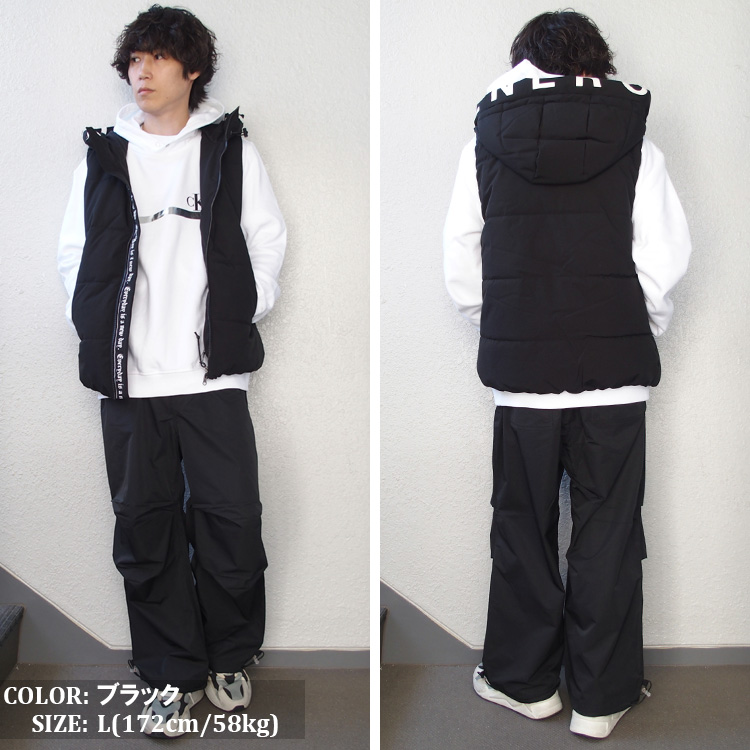 SUGGESTION 中綿ベスト メンズ レディース サジェスション フードロゴ