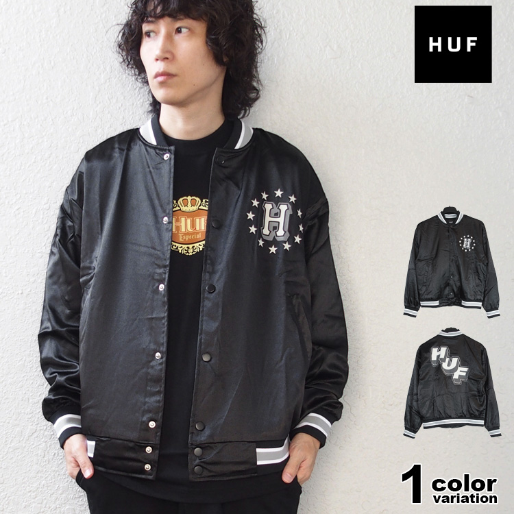 HUF ハフ　スタジャン　ジャケット　刺繍ロゴ　ストリート　黒　XL 入手困難 HUF ブラック スタジャン（HUF × FELIX SATIN JACKET ブラック L