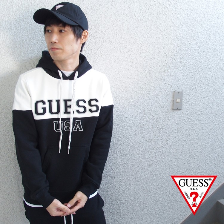 激レア GUESS ゲス パーカー スウェット プルオーバー TWO TONE COLLEGE HO...