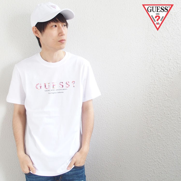 GUESS★UNISEX_フラワー レタリング 半袖Tシャツ_3色♪ GUESS 激レア ゲス Tシャツ 半袖 花柄 メンズ レディース 3D