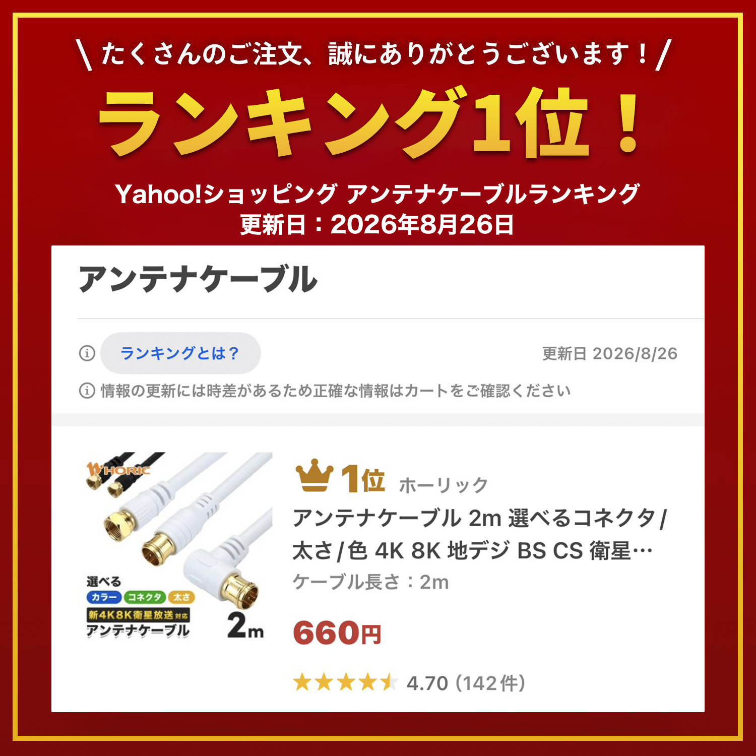 アンテナケーブル 5m 選べるコネクタ/太さ/...の詳細画像1