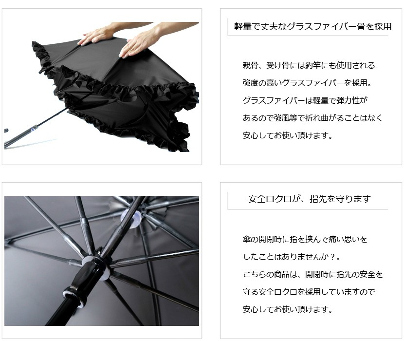 日傘 完全遮光100% UVカット100% クラシコ 日本製生地 ラミネート 綿100% レディース ショート サークルレース 50cm バンブー  ホワイト ネイビー ブラック :hiro01509:CLASSICO umbrella collection 通販 