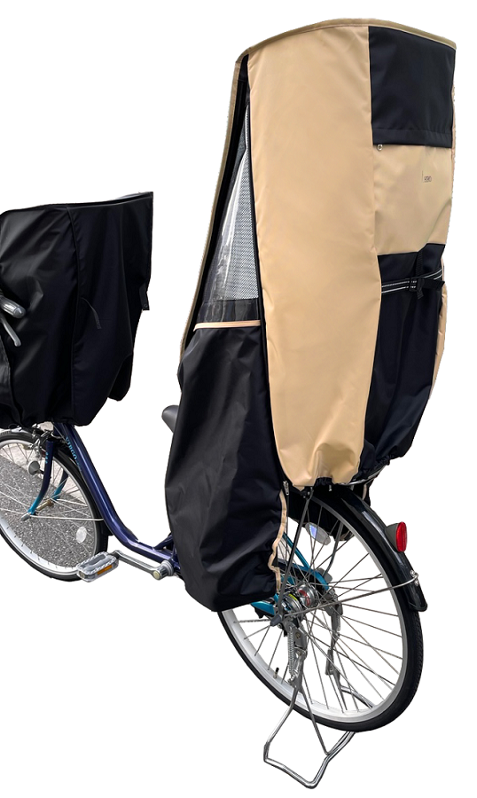 自転車 子供乗せ チャイルドシート レインカバー 後ろ用 HIRO(ヒロ) 日本製ツートン×ブラック 特許取得強化透明シート 強撥水生地 簡単取り付け
