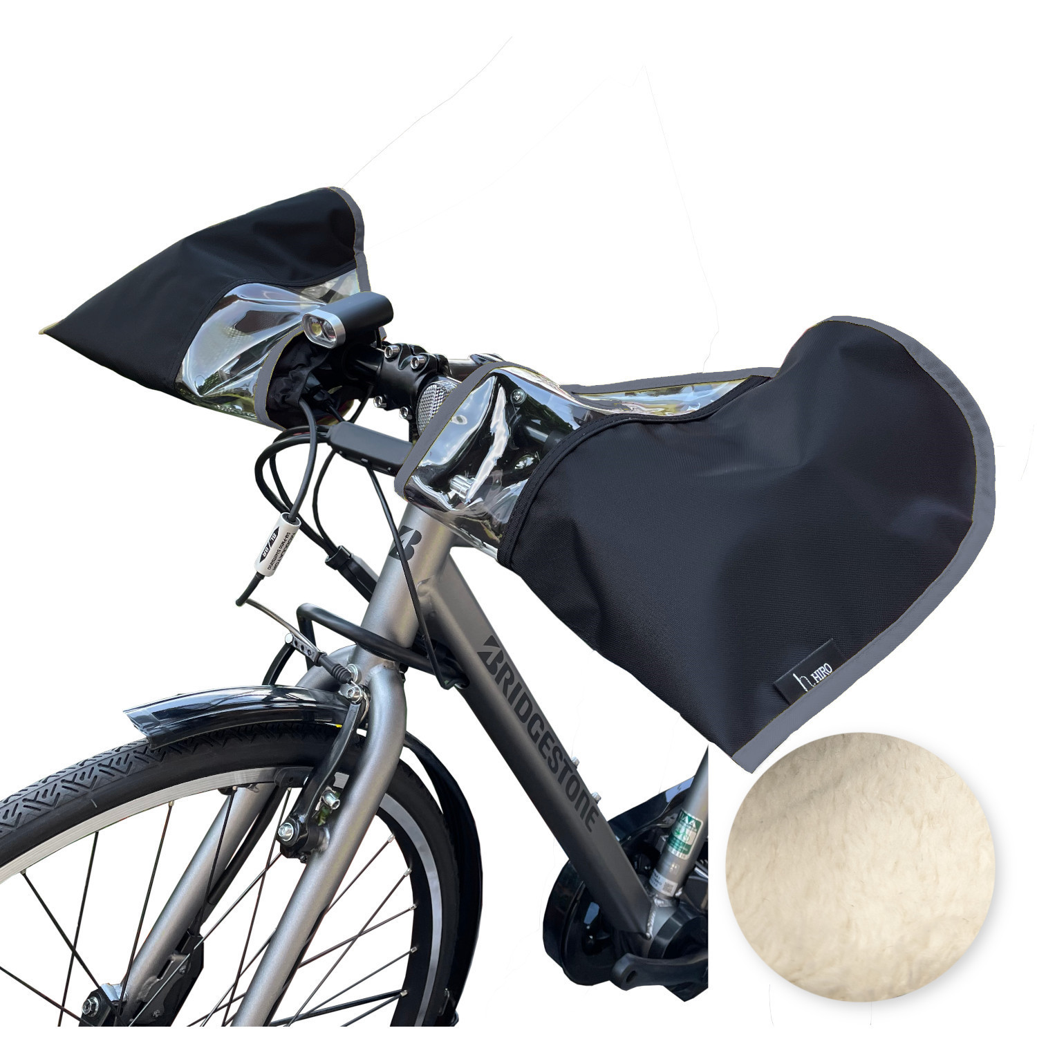 自転車 ハンドルカバーフラットハンドル用  オールランダー ふわふわ 裏起毛 電動自転車 撥水 防寒 UV対策 ブラック hiro ヒロ 日本製 |  | 07