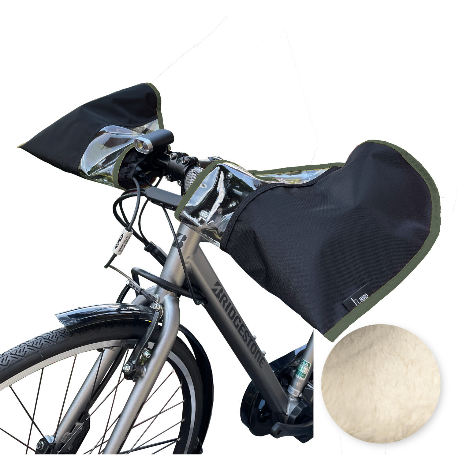 自転車 ハンドルカバーフラットハンドル用  オールランダー ふわふわ 裏起毛 電動自転車 撥水 防寒 UV対策 ブラック hiro ヒロ 日本製 |  | 06