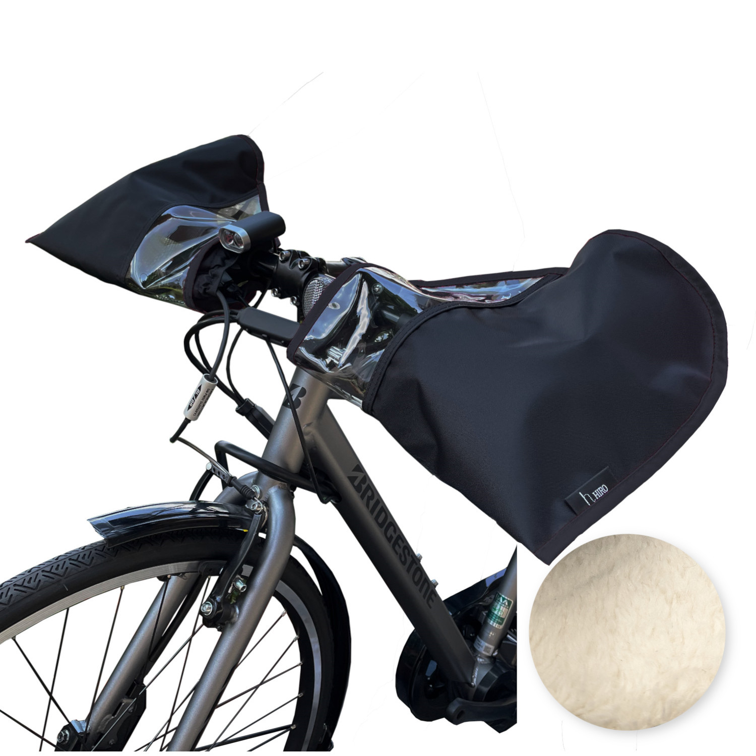 自転車 ハンドルカバーフラットハンドル用  オールランダー ふわふわ 裏起毛 電動自転車 撥水 防寒 UV対策 ブラック hiro ヒロ 日本製 |  | 01