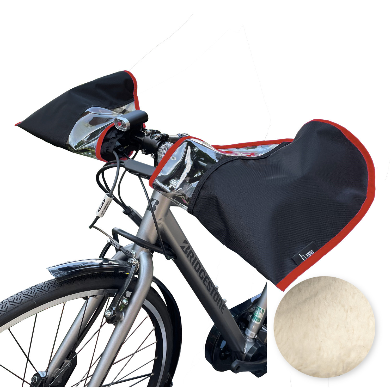 自転車 ハンドルカバーフラットハンドル用  オールランダー ふわふわ 裏起毛 電動自転車 撥水 防寒 UV対策 ブラック hiro ヒロ 日本製 |  | 04