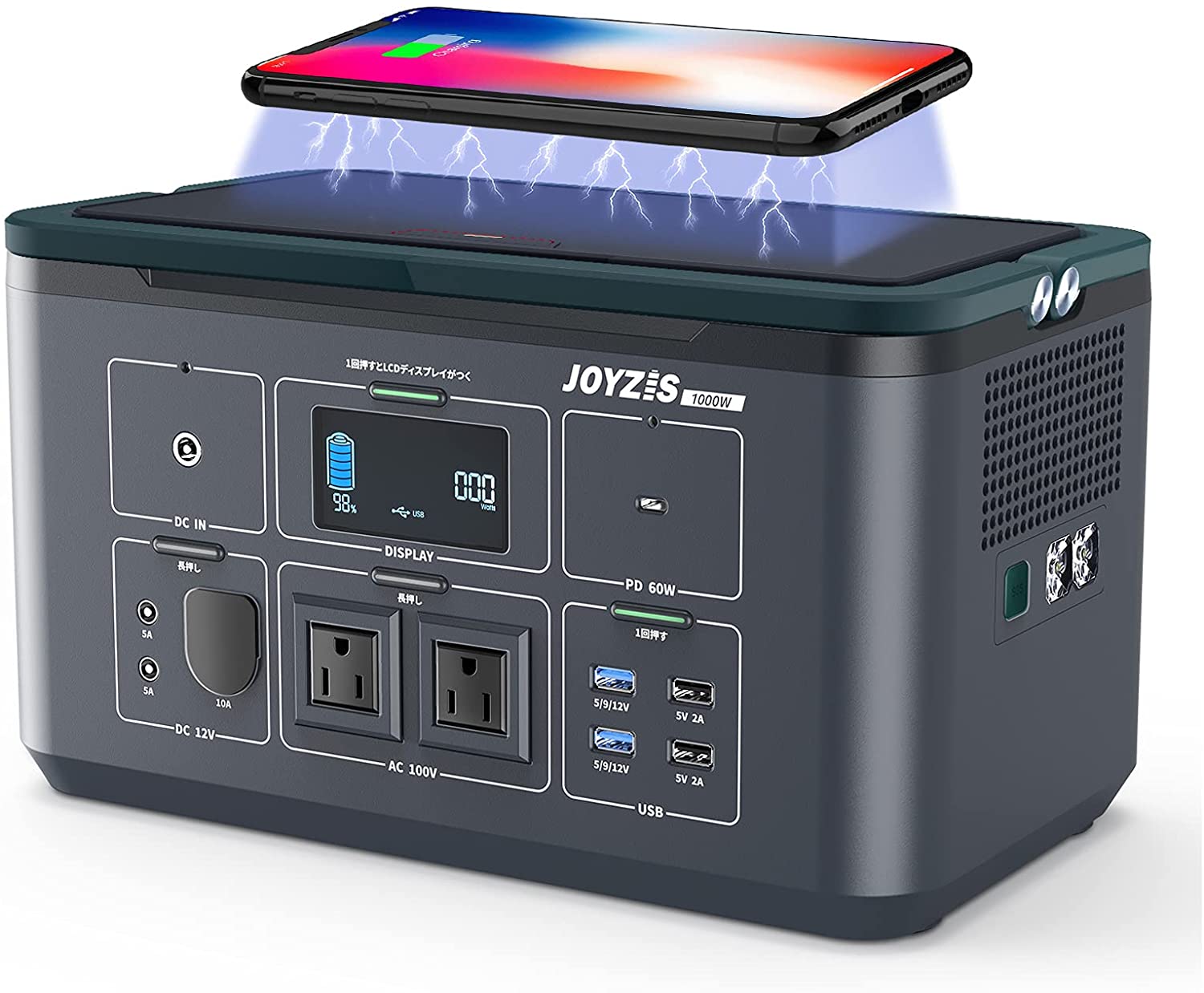 JOYZIS ポータブル電源 270000mAh/1000Wh 予備電源 AC出力1000W PD60W対応 ワイヤレス充電 同時入力 家庭  アウトドア バックアップ電源 LEDライト SOS機能付き