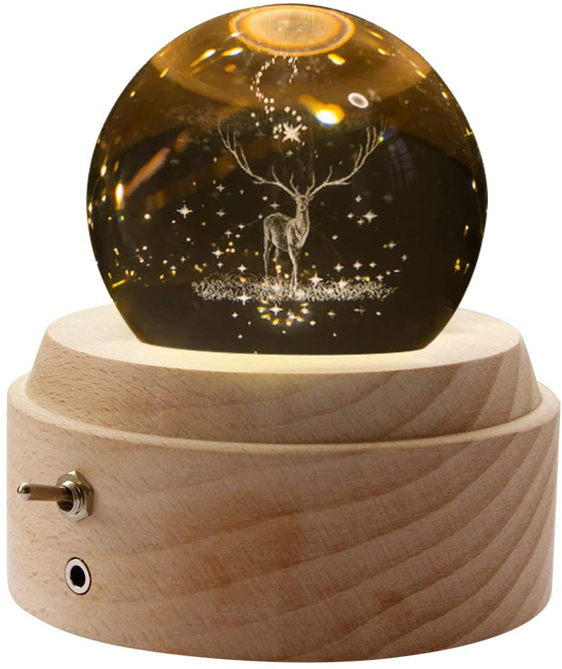 オルゴール ナイトライト LED投影ライト ベッドサイドランプ 懐中電灯 USB充電式 回転 ベッドサイド 水晶球 3D クリスタルボール 誕生日 ギフト(鹿 タンポポ｜hiromi-shop｜06