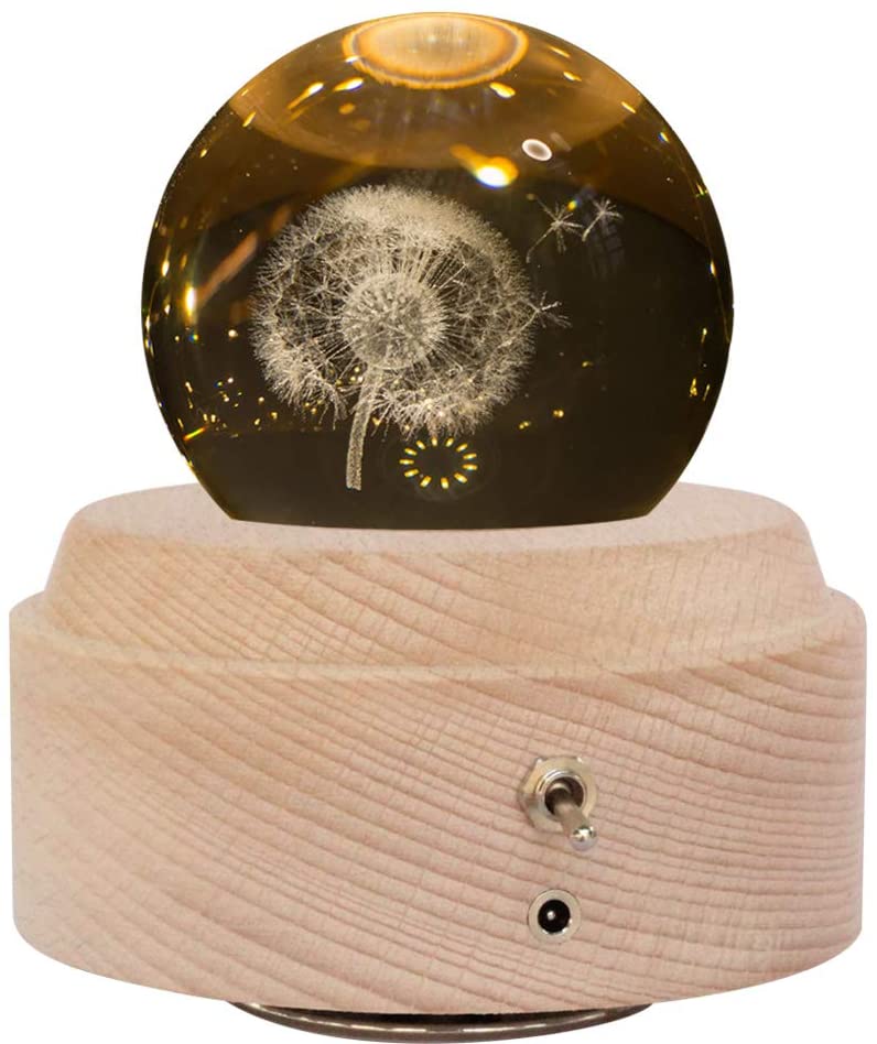 オルゴール ナイトライト LED投影ライト ベッドサイドランプ 懐中電灯 USB充電式 回転 ベッドサイド 水晶球 3D クリスタルボール 誕生日 ギフト(鹿 タンポポ｜hiromi-shop｜03