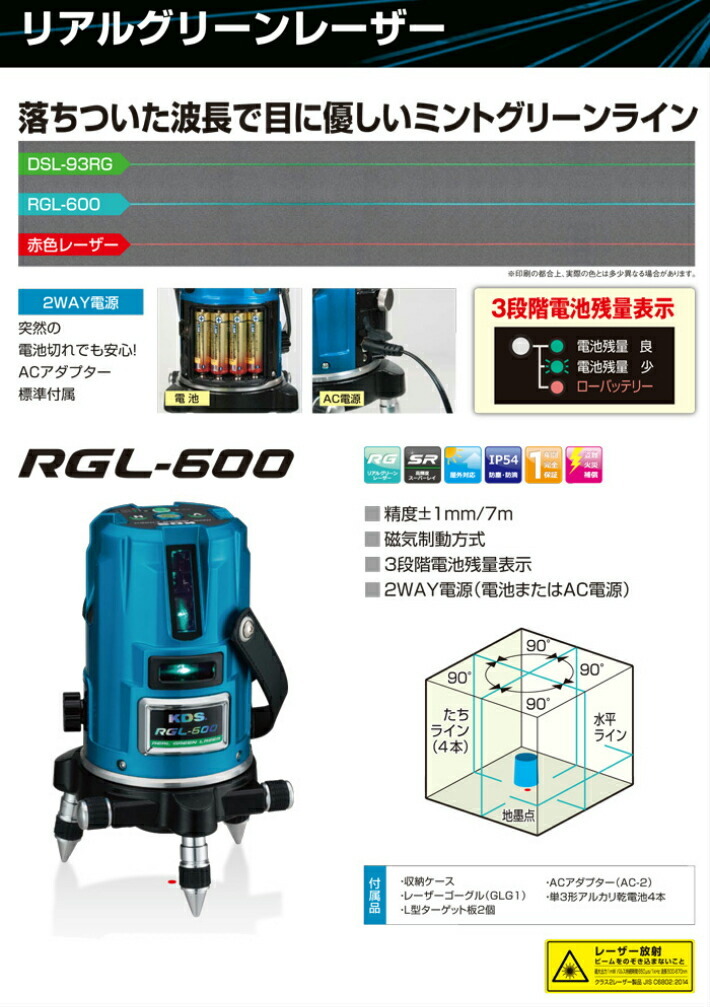 広島工具 ムラテックKDS リアルグリーンレーザー RGL-600 受光器・三脚