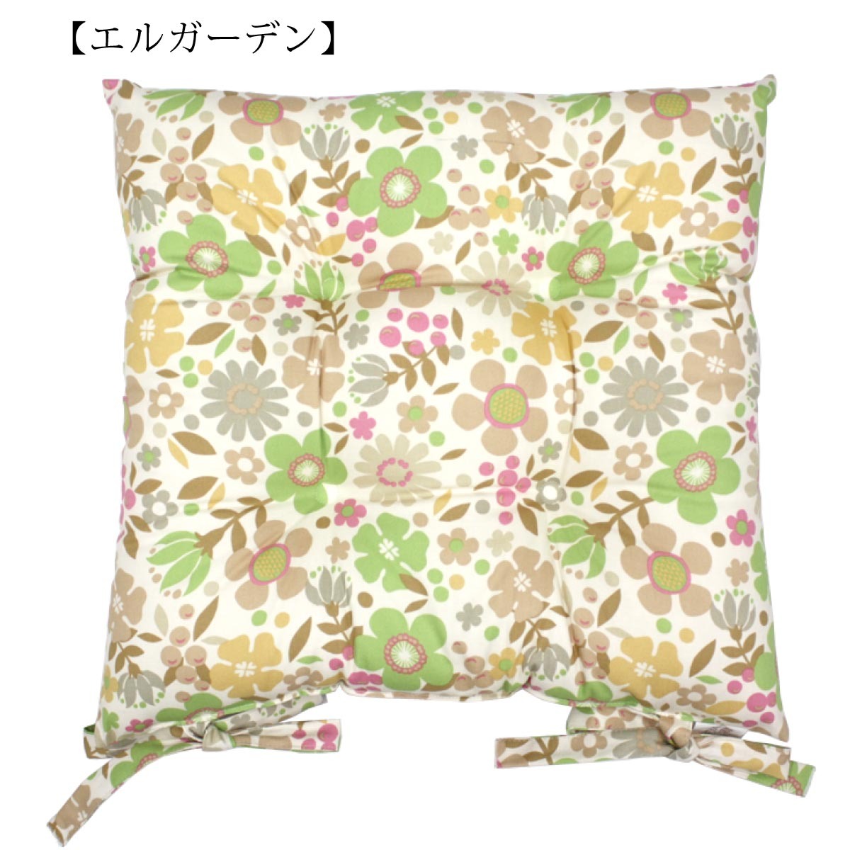 シートクッション 紐付き 椅子 45×45cm クッション 花柄 日本製 バテイ