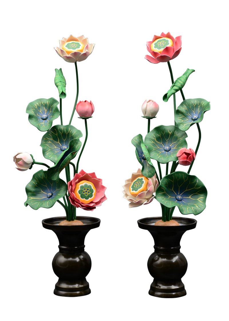 常花 仏具 常花蓮華 7号9本立て 軽合金 極彩色 1対 : 仏壇・位牌・神棚