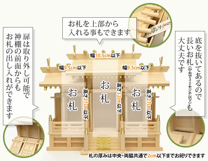 訳あり神棚・きれいめ】 屋根違三社(小) 桧 屋根幅48㎝ AKH24-