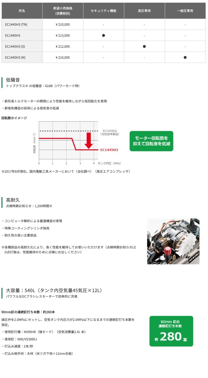HiKOKI もれなく高圧ホースプレゼント 日立工機 EC1445H3(TN HiKOKI もれなく高圧ホースプレゼント 日立工機 EC1445H3(TN