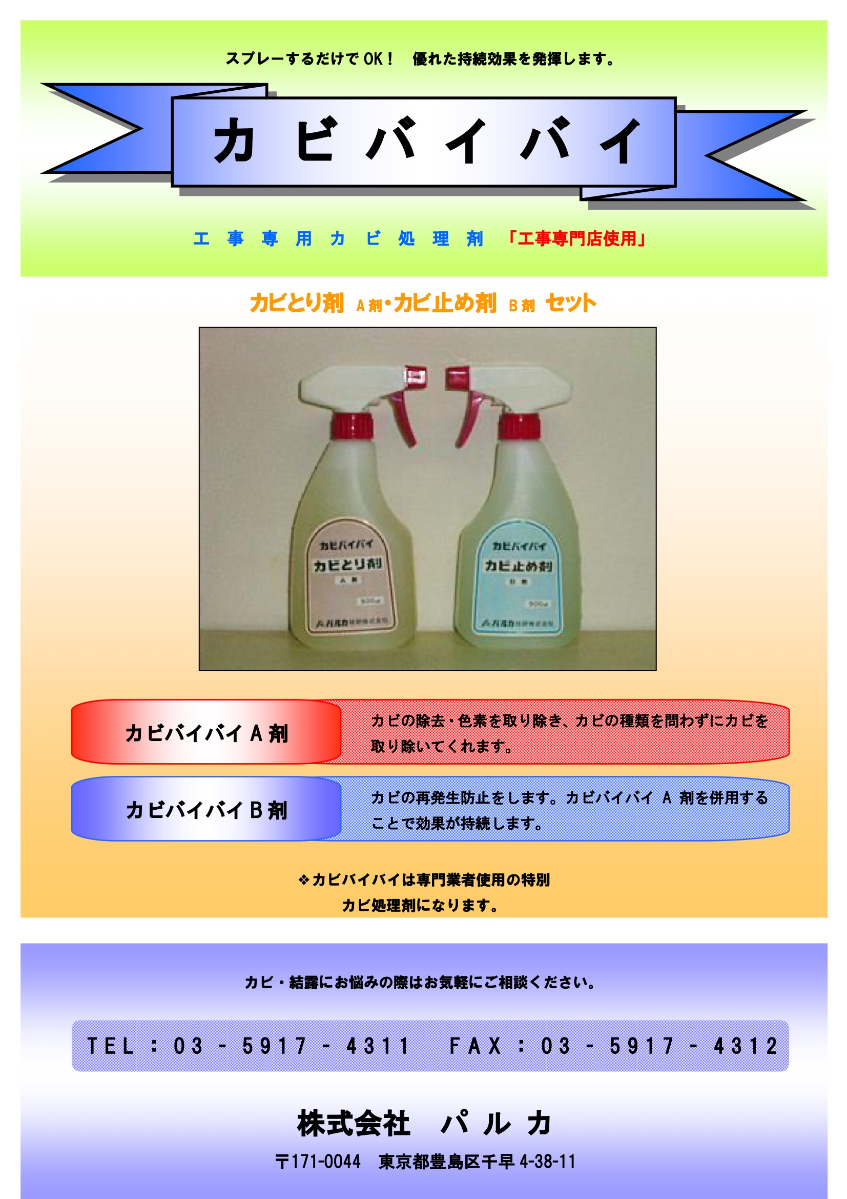 カビバイバイ A剤・B剤/セット 工事専用 カビ処理剤 カビとり剤 カビ