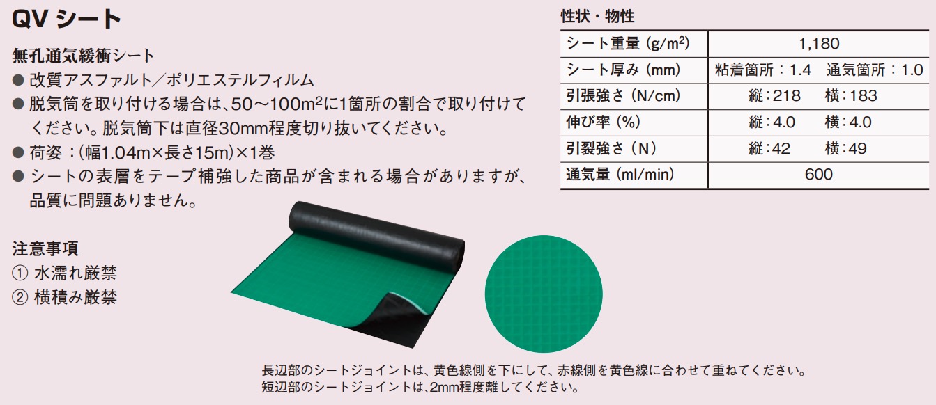 QVシート 幅1.04m×長さ15m 無孔通気緩衝シート 自着層付き通気緩衝 