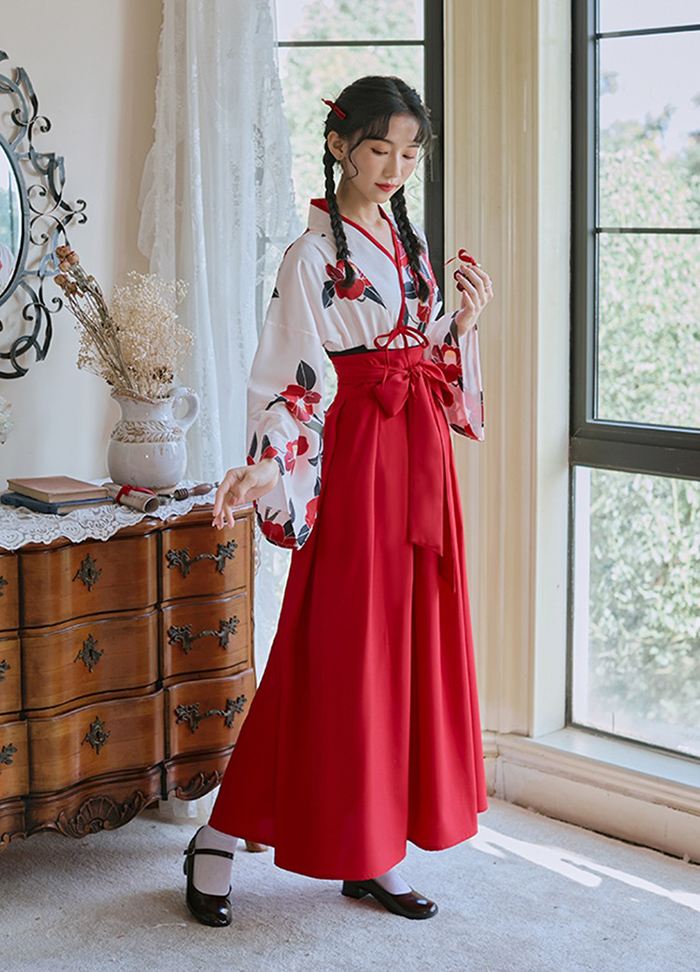 ハンフー 漢服 椿 花柄 ツーピース 長袖 ロング丈 : hanfu0010 : HitasteJapanヤフー店 - 通販 -  Yahoo!ショッピング