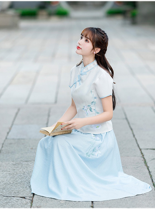 チーパオ セットアップ ライトグリーン ライトブルー : HitasteJapan