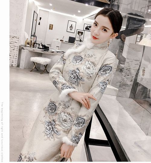 残りわずか ワンピース ひざ丈 チャイナドレス風 秋冬向け 中華 ドレス パーティー リメイク 厚手に Qipao1