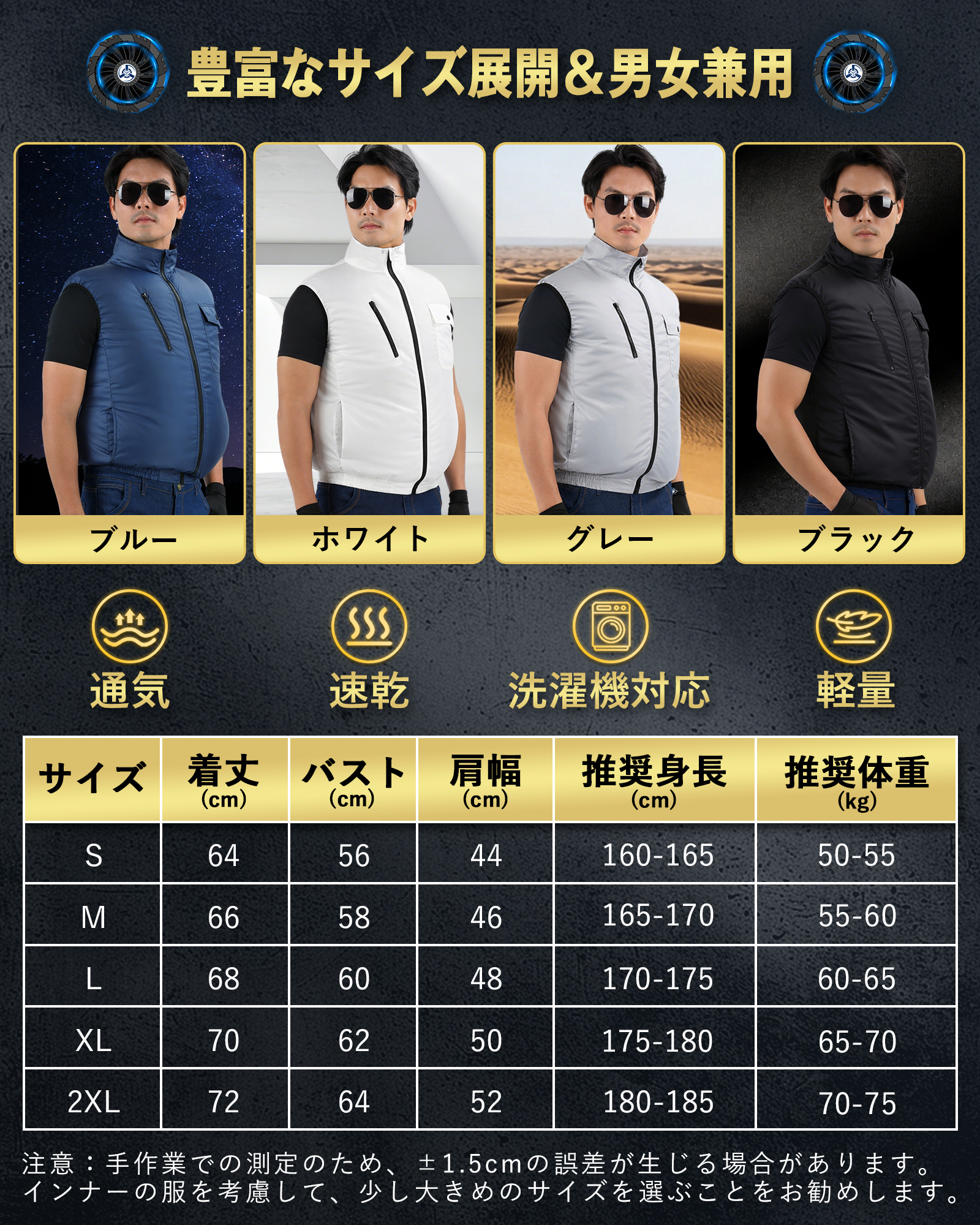空調作業服 ベスト 30000mAhバッテリー付き 4段階風速調節 大風量 USB