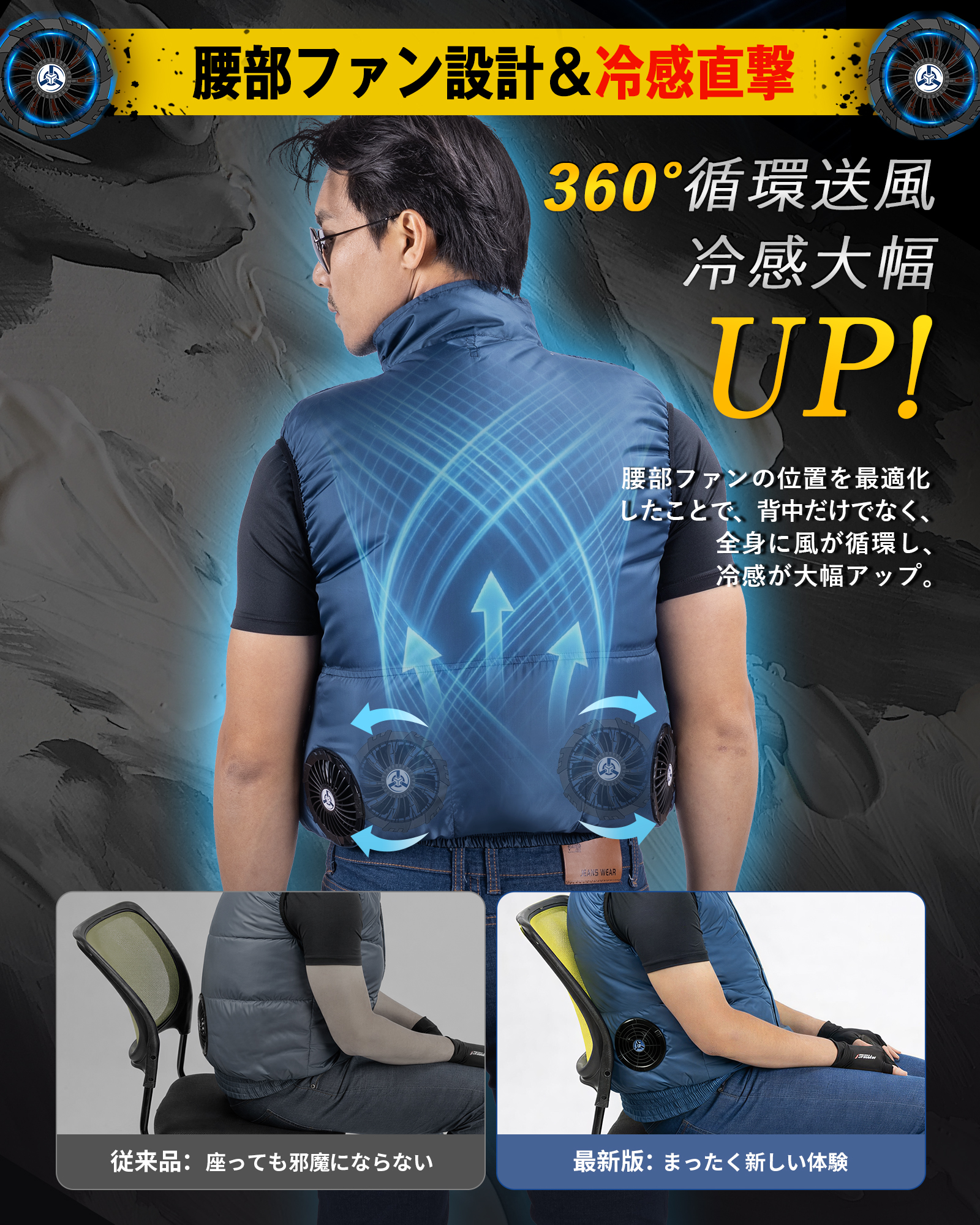 空調作業服 ベスト 30000mAhバッテリー付き 4段階風速調節 大風量 USB