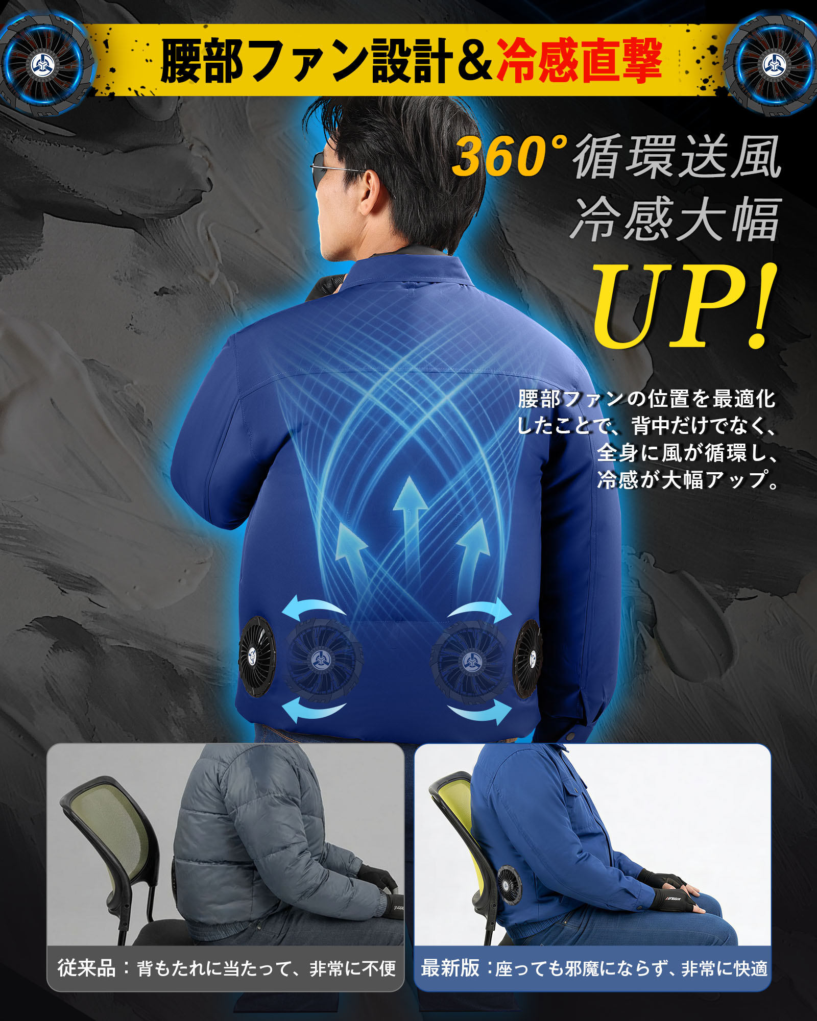 空調作業服 長袖 30000mAhバッテリー付き ファン付き 4段階風速調節 大